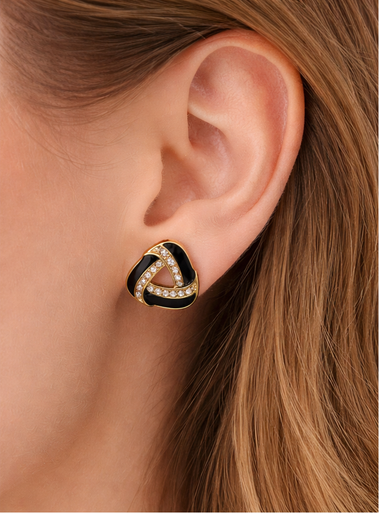 Noir Knot Crystal Stud Earrings