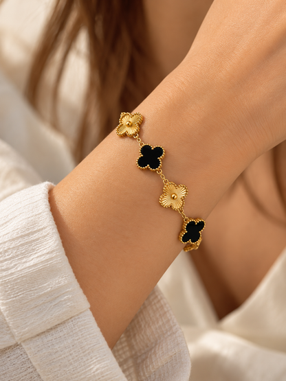 Golden & Black Clover Charm Bracelet
