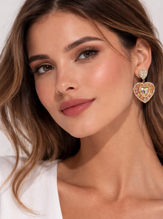 Sparkling Heart Charm Earrings