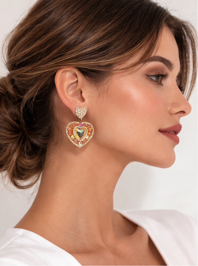 Sparkling Heart Charm Earrings