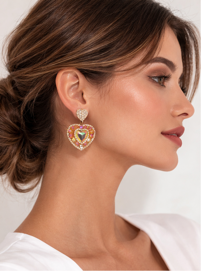 Sparkling Heart Charm Earrings