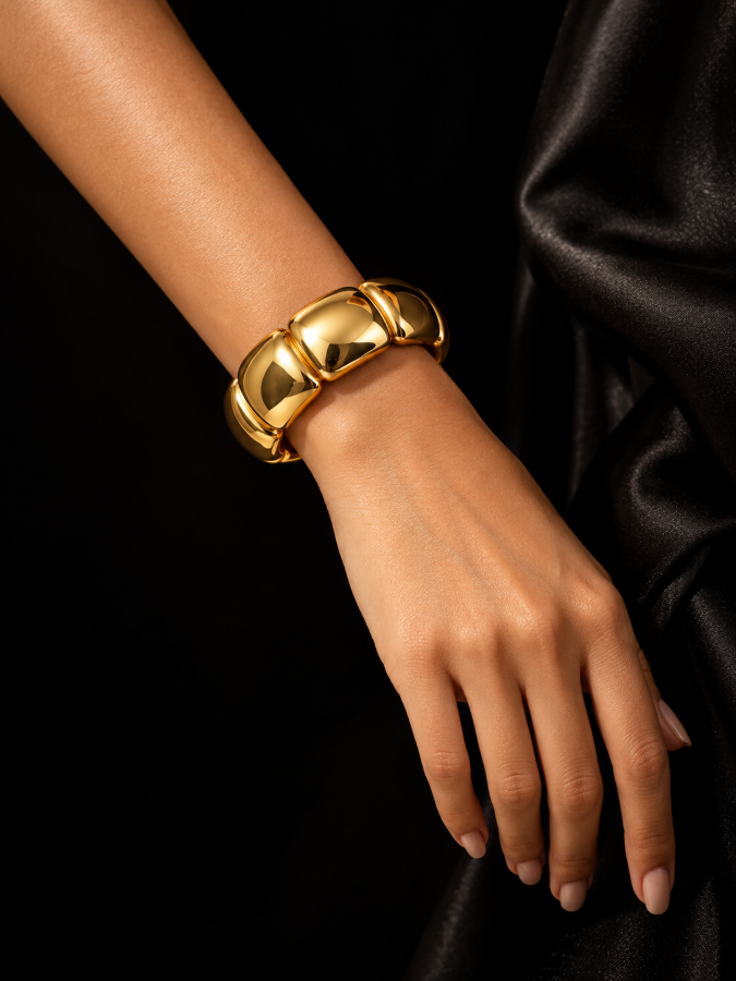 Aurelle Sculpted Gold Bangle (Anti tarnish) | Stainless Steel | Small to Medium wrists