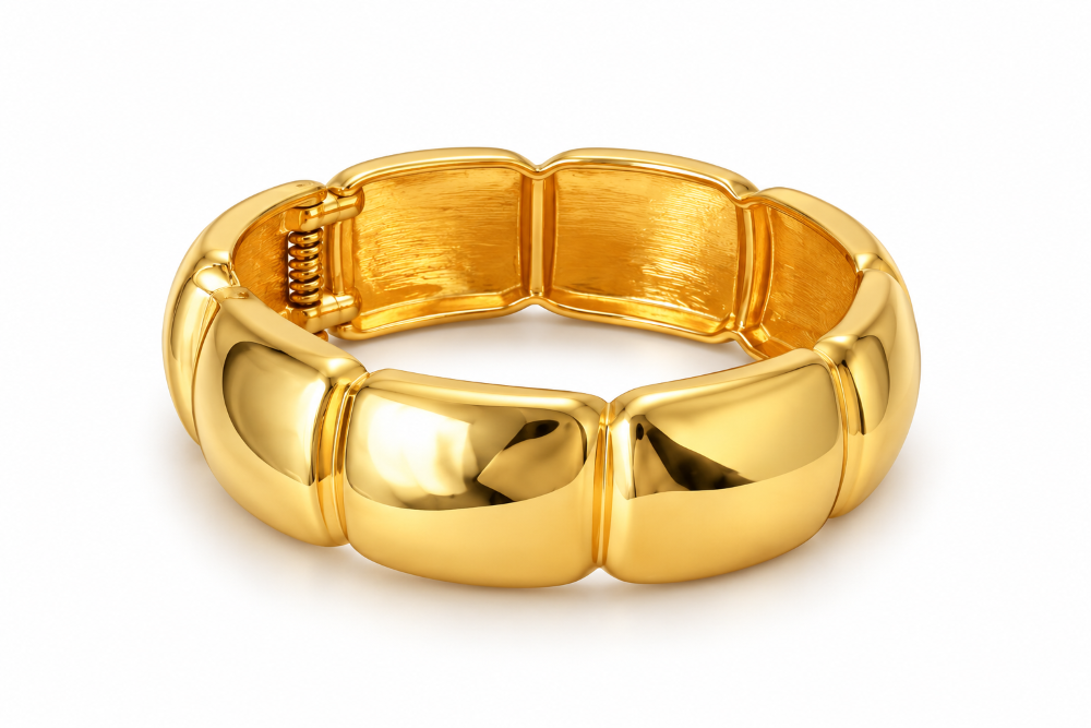 Aurelle Sculpted Gold Bangle (Anti tarnish) | Stainless Steel | Small to Medium wrists