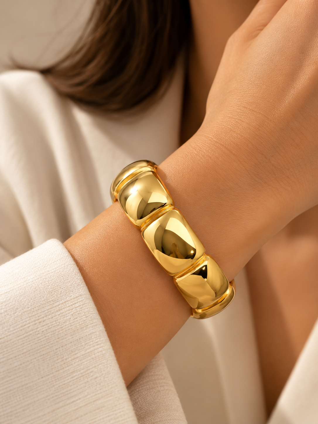 Aurelle Sculpted Gold Bangle (Anti tarnish) | Stainless Steel | Small to Medium wrists