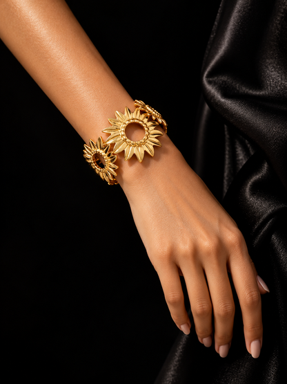 Solara Gold Statement Cuff Bracelet (Anti tarnish) | Stainless Stee;