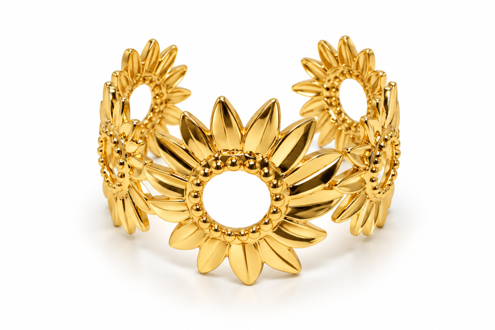 Solara Gold Statement Cuff Bracelet (Anti tarnish) | Stainless Stee;