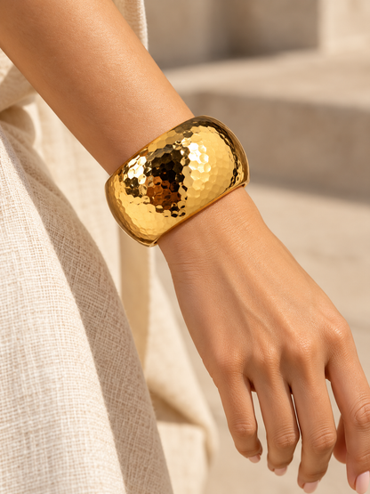 Solara Gold Statement Cuff Bracelet (Anti tarnish) | Stainless Steel