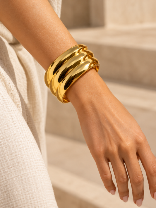 Sienna Sculpted Gold Statement Bangle (Anti tarnish) | Stainless Steel