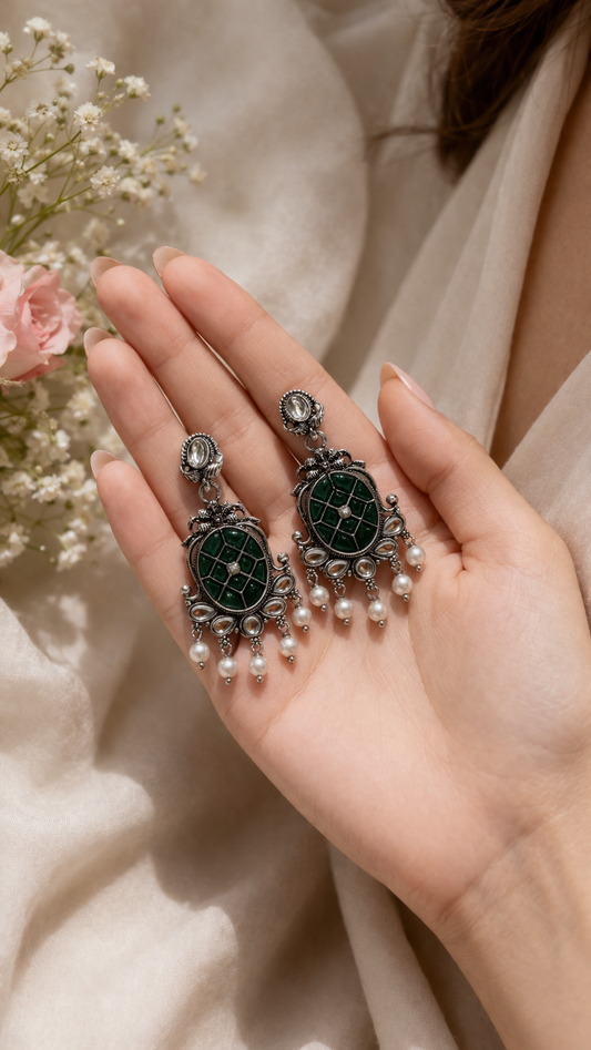 Emerald Pearl Antique Drop Earrings