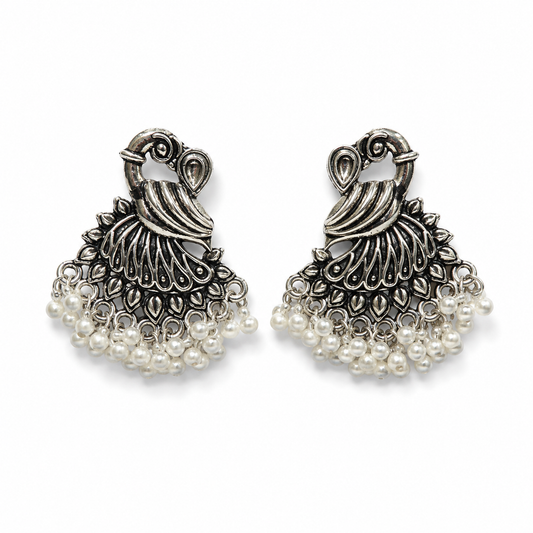 Royal Peacock Pearl Oxidised Earrings