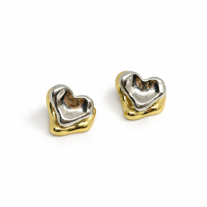 Golden Dual Heart Stud Earrings (Anti Tarnish)