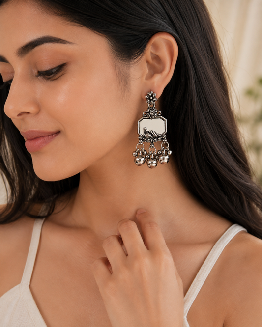 Vintage Bird Ghungroo Oxidised Earrings