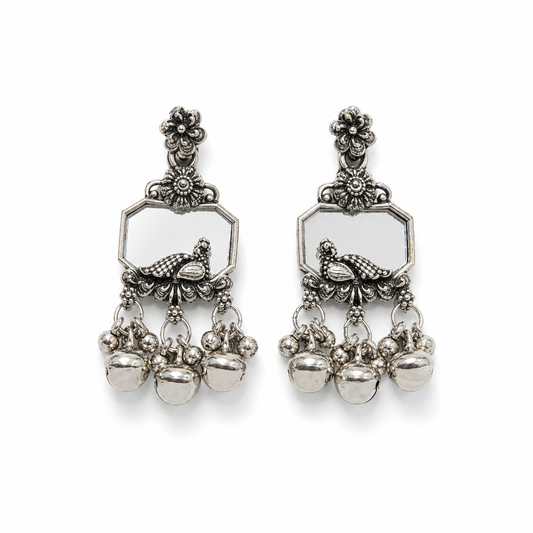Vintage Bird Ghungroo Oxidised Earrings
