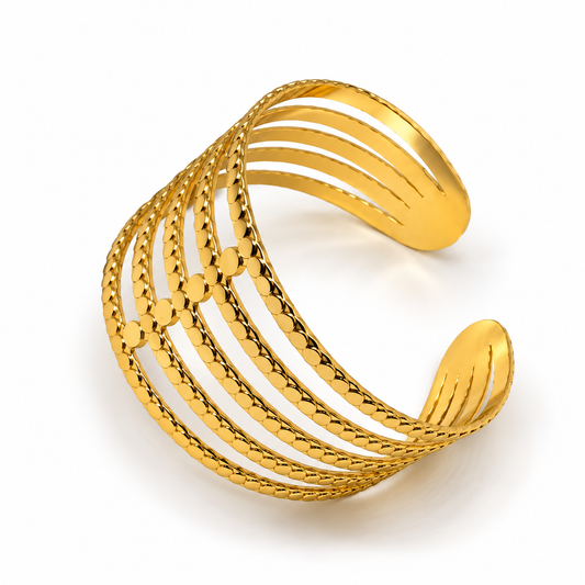 Aveline Layered Gold Cuff Bracelet (Anti tarnish) | Stainless Steel