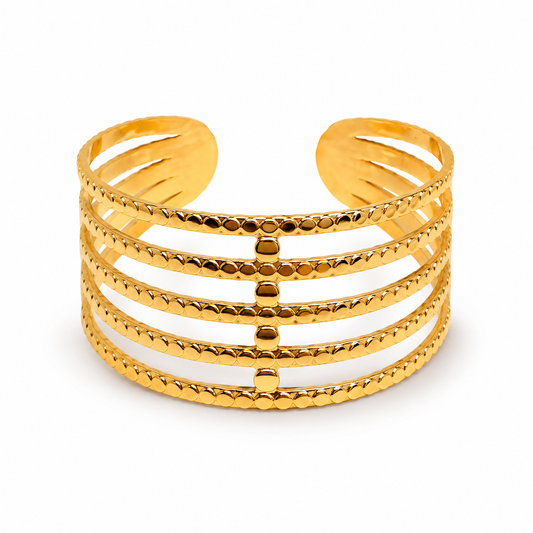 Aveline Layered Gold Cuff Bracelet (Anti tarnish) | Stainless Steel