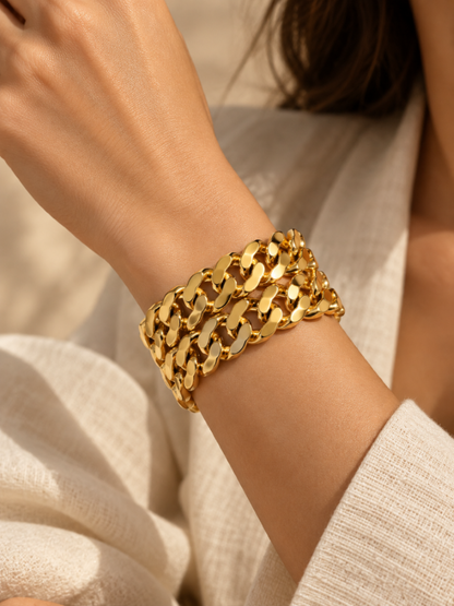 Arielle Gold Chain Statement Bangle (Anti tarnish) | Stainless Steel