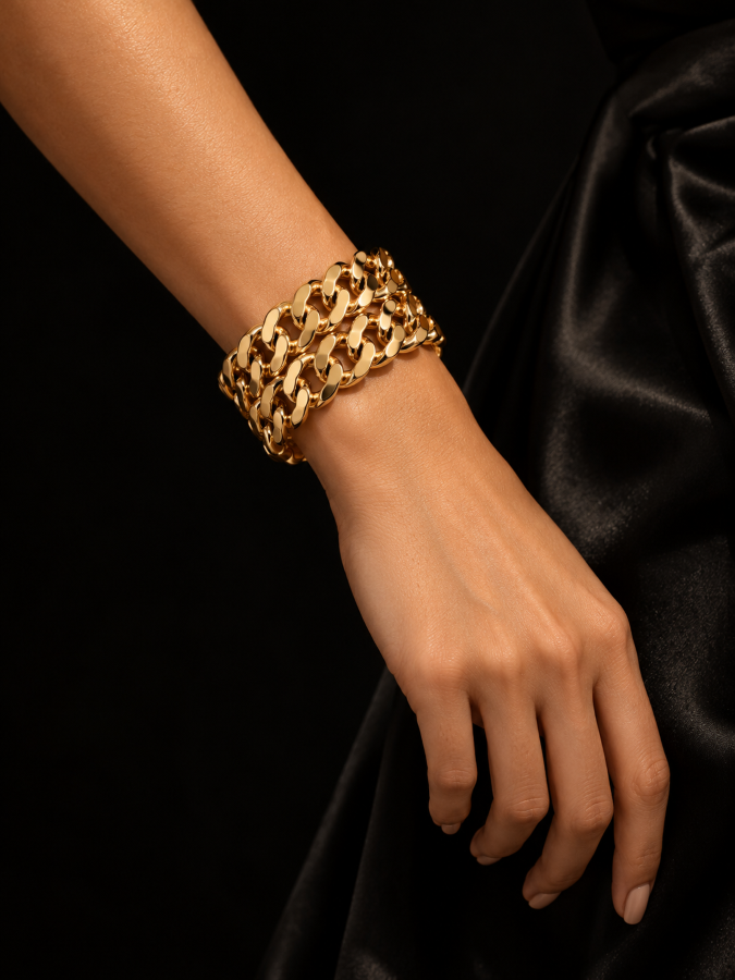 Arielle Gold Chain Statement Bangle (Anti tarnish) | Stainless Steel