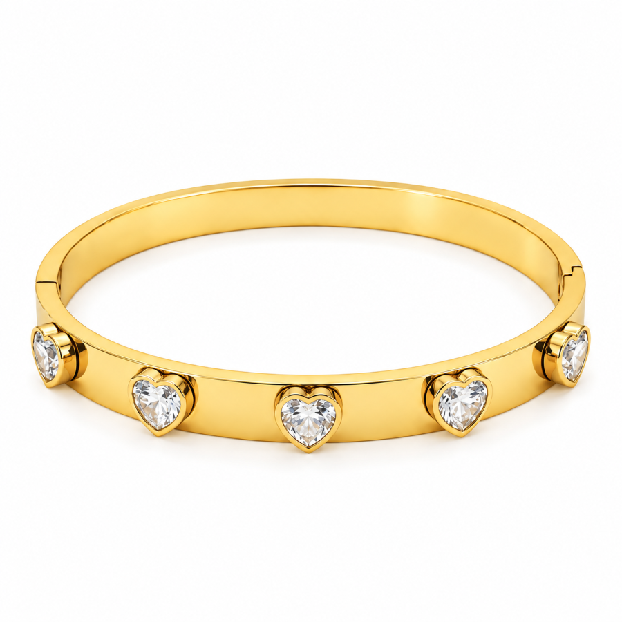 Amora Heart Gold Bangle  (Anti tarnish) | Stainless Steel