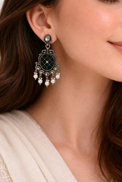 Emerald Pearl Antique Drop Earrings