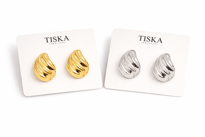 Molten Wave Statement Stud Earrings (Gold & Silver)