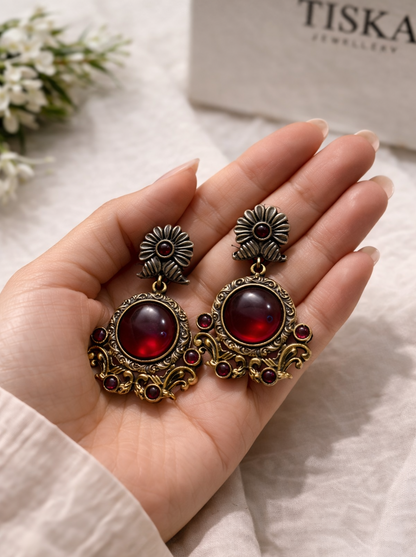 Regal Round Ruby Earrings