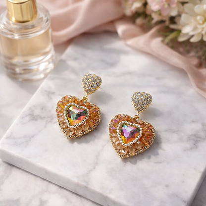 Sparkling Heart Charm Earrings