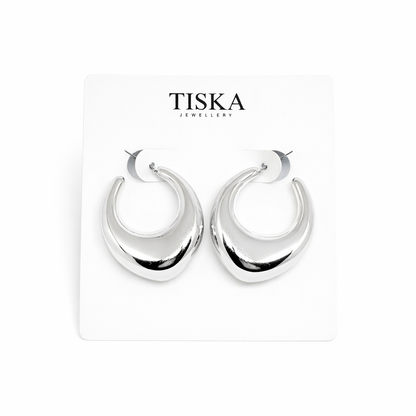 Luna Curve Silver Hoop Earrings