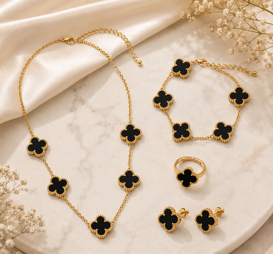 Royal Black Clover Jewellery Set of 4
