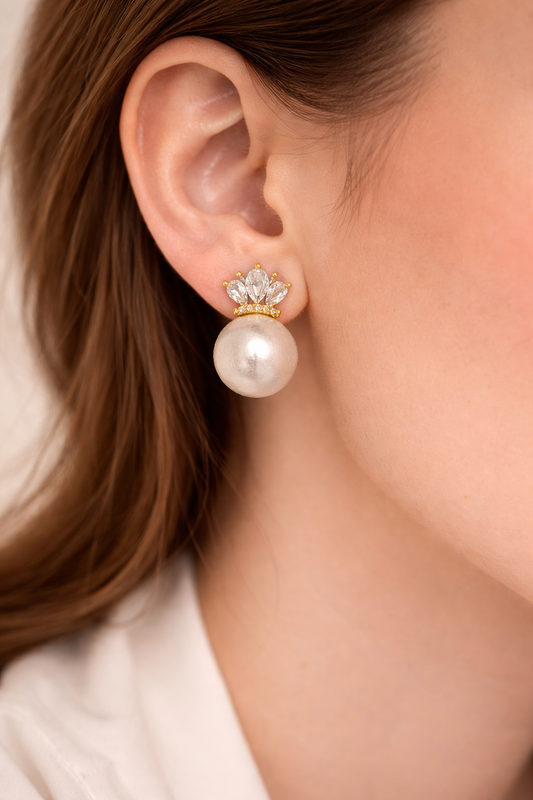 Pearl Crown Luxe Stud Earrings