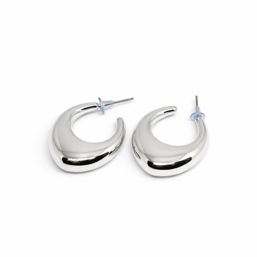 Luna Curve Silver Hoop Earrings