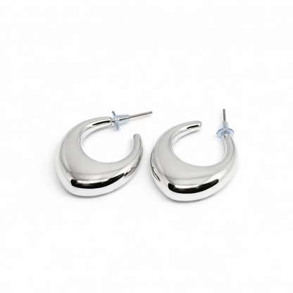 Luna Curve Silver Hoop Earrings