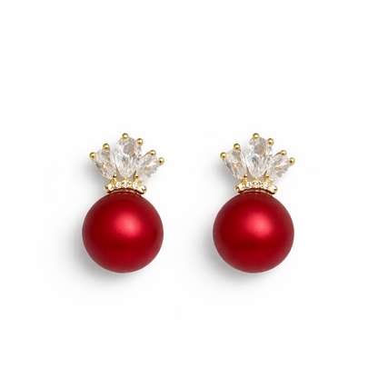 Ruby Pearl Crown Stud Earrings