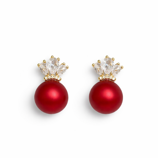 Ruby Pearl Crown Stud Earrings