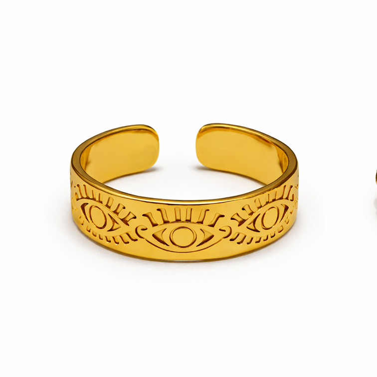 Evil Eye Protection Gold Adjustable Ring