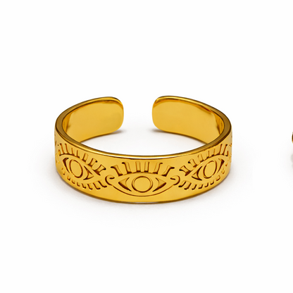 Evil Eye Protection Gold Adjustable Ring