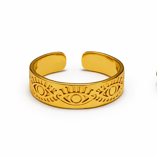 Evil Eye Protection Gold Adjustable Ring
