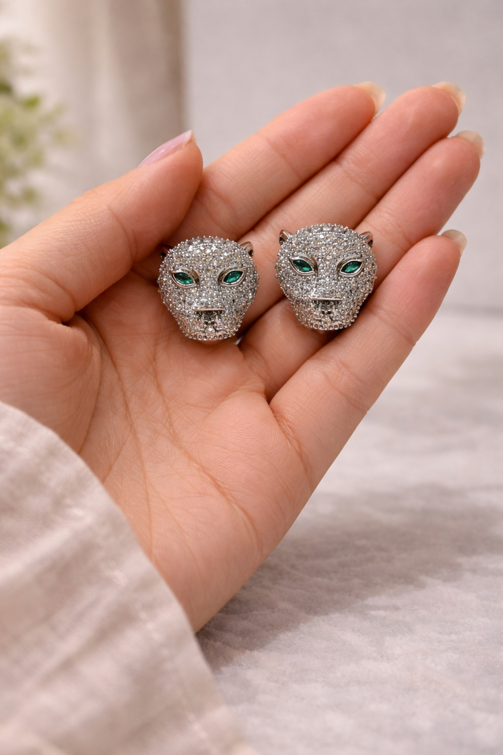 Crystal Panther Head Stud Earrings