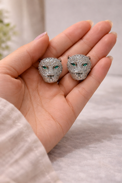 Crystal Panther Head Stud Earrings