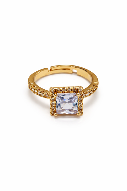 Royal Square Crystal Statement Ring