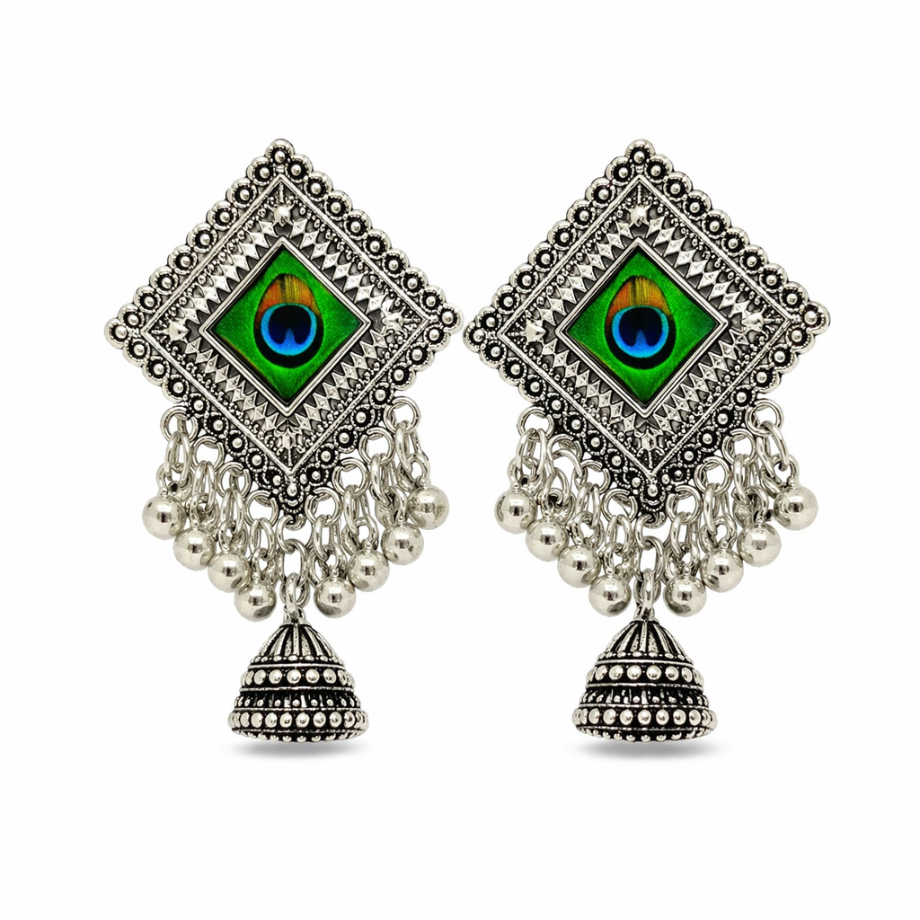 Morika Square Peacock Statement Earrings