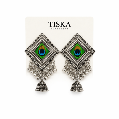 Morika Square Peacock Statement Earrings