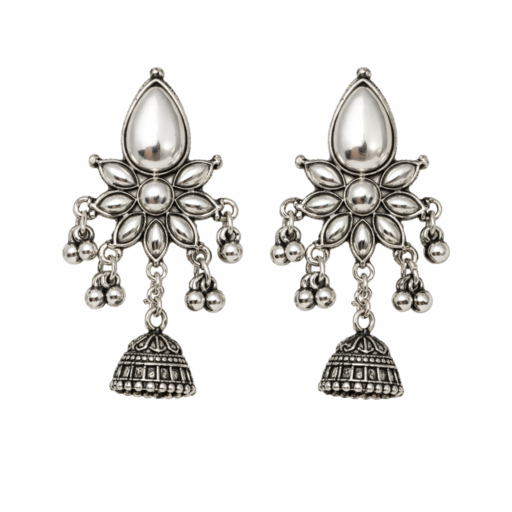 Zoya Mirror Bloom Oxidised Jhumka Earrings