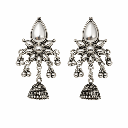 Zoya Mirror Bloom Oxidised Jhumka Earrings