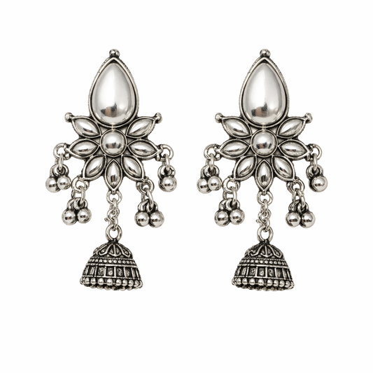 Zoya Mirror Bloom Oxidised Jhumka Earrings