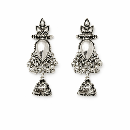 Noor Chand Oxidised Mirror Jhumka Earrings