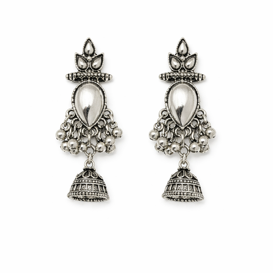 Noor Chand Oxidised Mirror Jhumka Earrings