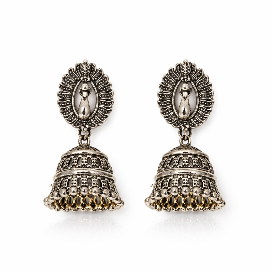 Morika Oxidised Peacock Jhumka Earrings