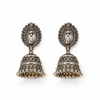 Morika Oxidised Peacock Jhumka Earrings