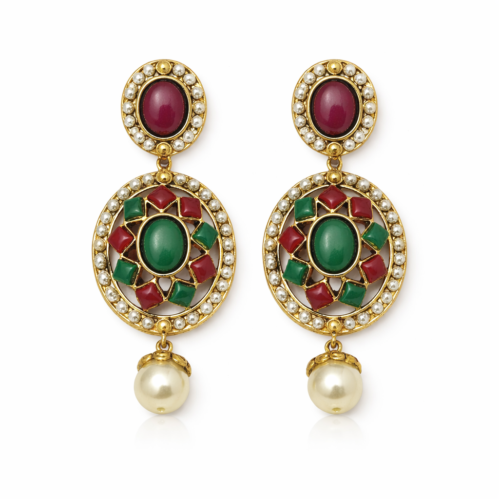 Rajwada Pearl Kundan Statement Earrings