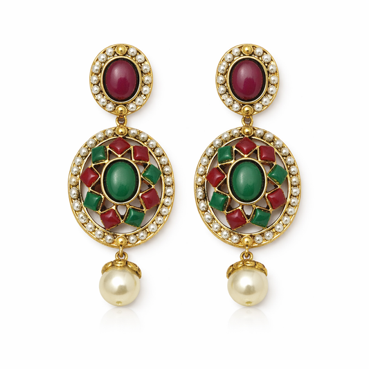 Rajwada Pearl Kundan Statement Earrings